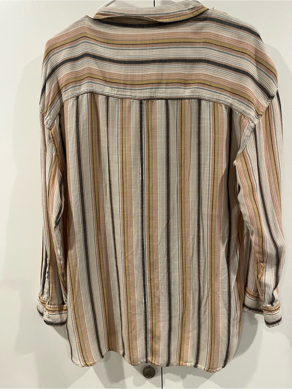 Striped Button-Up Shirt in Beige and Brown - women’s Casual Shirt - Picture 3 of 3